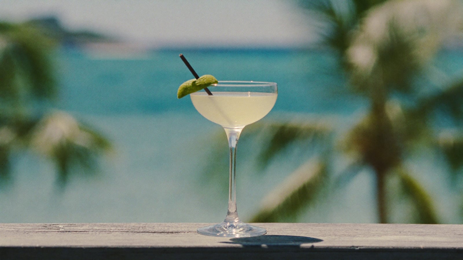 Une terrasse en bord de mer à La Havane, palmiers et mer des Caraïbes turquoise