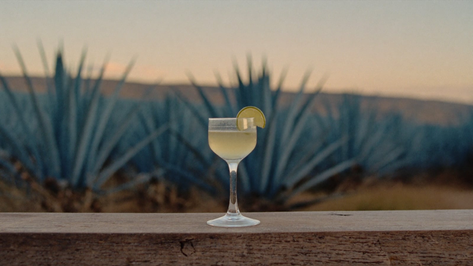 Une hacienda mexicaine au crépuscule, champs d'agaves bleus à l'horizon